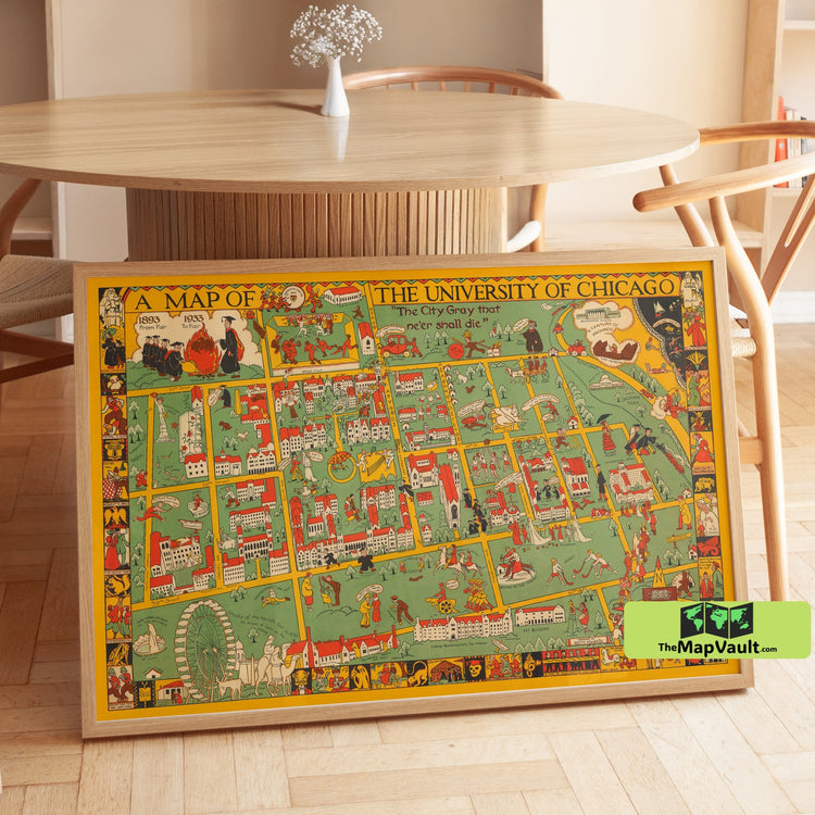 University of Chicago Vintage Map - 1932 Campus Map, Illustrated Collegiate Poster, Historic College Wall Art Print