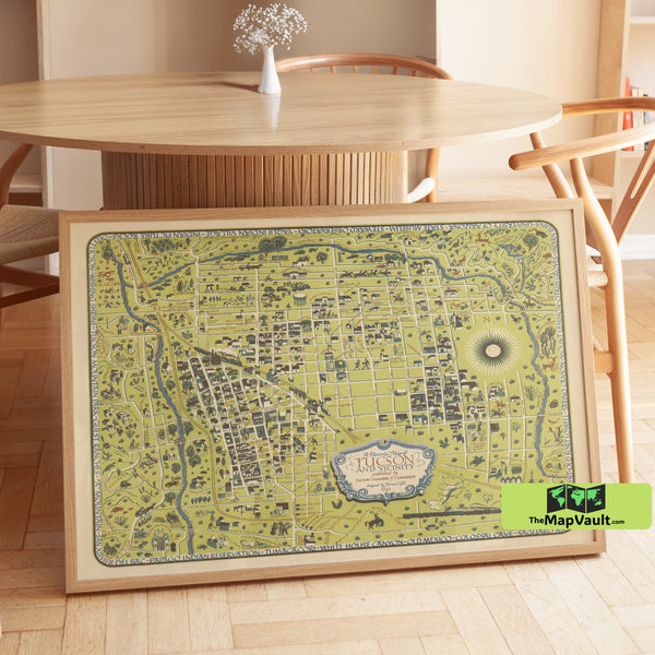 Decorative Map of Tucson | Vintage Arizona City Map Print