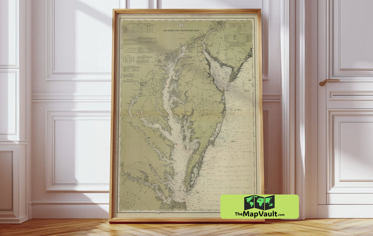 Delaware Bay & Chesapeake Bay 1912 Print - A Historic East Coast Chart for Maritime Tradition Devotees