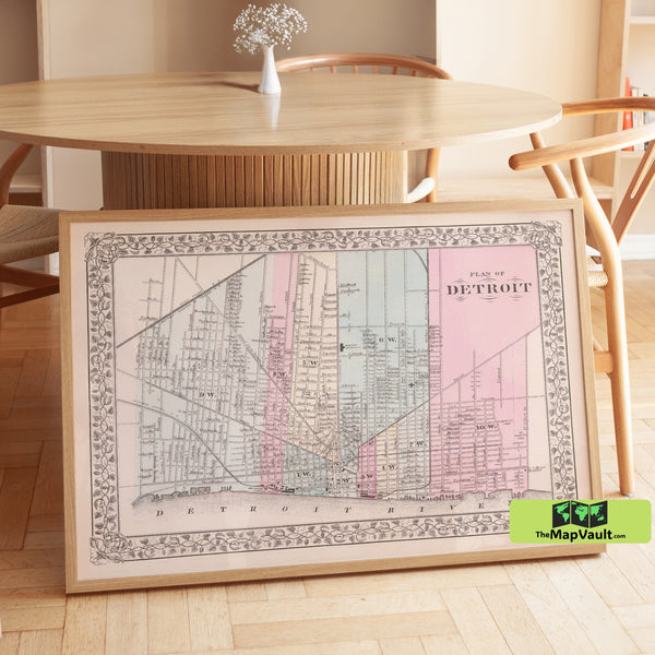 Detroit Map – Antique City Plan of Detroit, Restored Historical Print