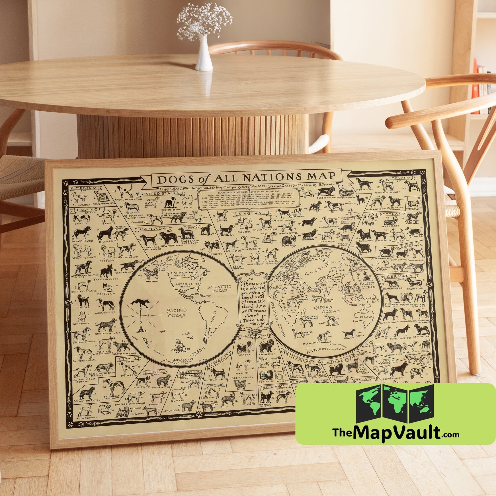 Map Of Dogs Dogs of All Nations Map Print - 1900s Illustrated Canine Breeds Chart ...