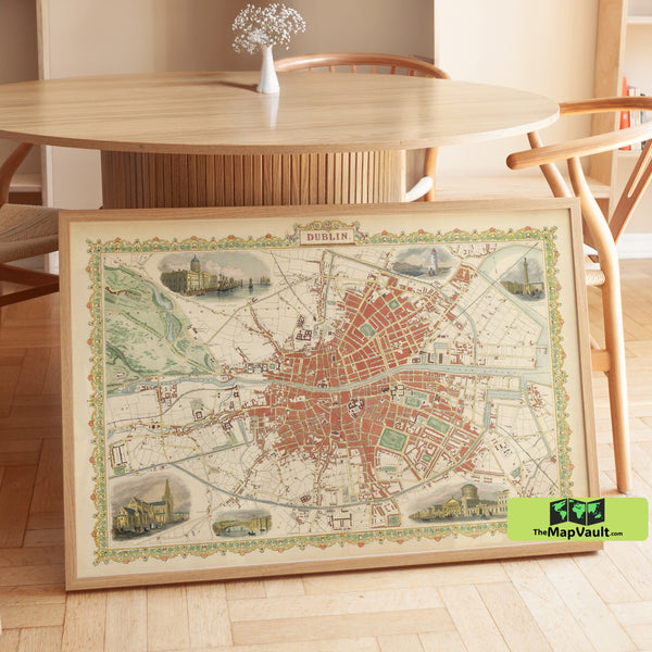 Dublin Map – 1851 Historic City Plan, Vintage Cartography Print