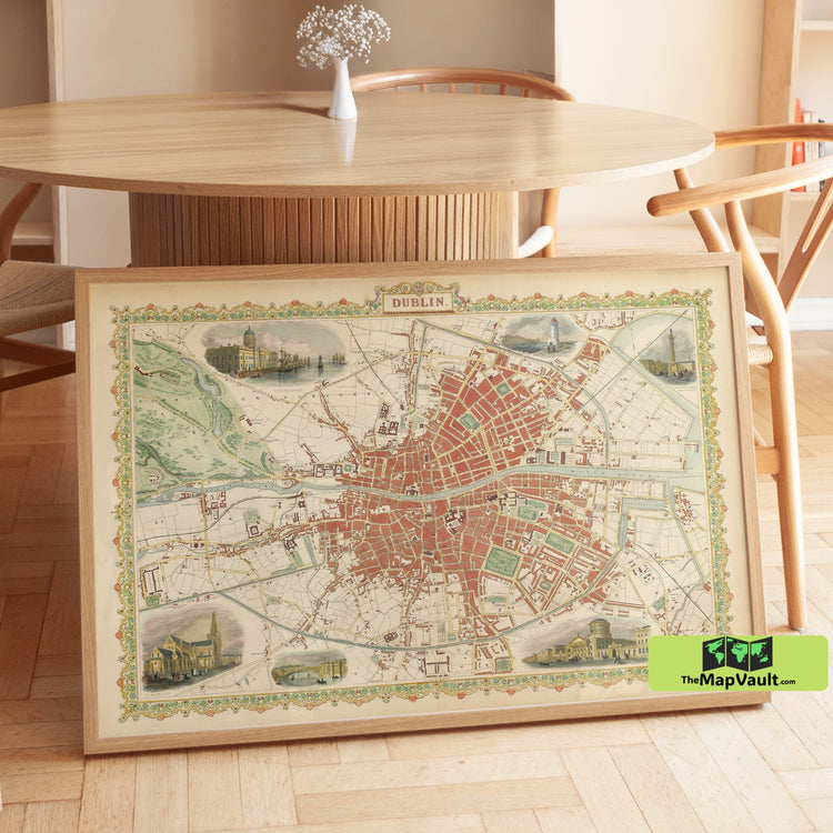Dublin Map - 1851 Historic City Plan, Vintage Cartography Print