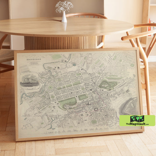 Antique Edinburgh City Map | Vintage Scotland Urban Cartography