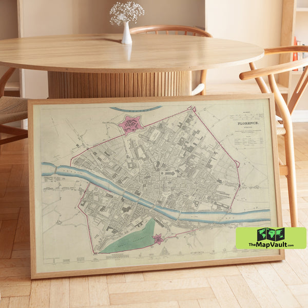 Florence Map Print - Giuseppe Zocchi - Vintage 19th-Century Italian City Illustration Print