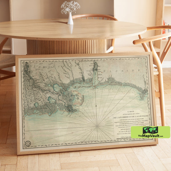 Florida and Louisiana Gulf Coast Map - Historic Maritime Chart of the Mississippi River and Gulf Waters (1778)