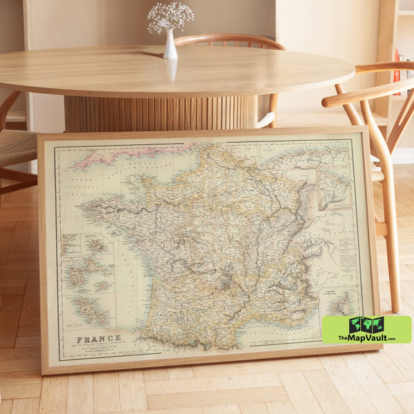 Vintage Map of France – Decorative Antique Cartography