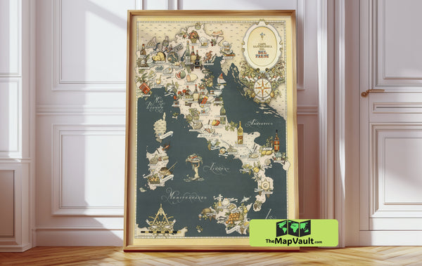 Gastronomic Italy 1945 Print – A Vintage Culinary Map for Celebrating Italy’s Epicurean Heritage