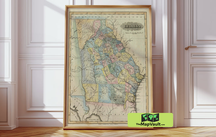 Georgia Antique Map Print - Uncover Appalachian Highlands and Coastal Trade Gateways