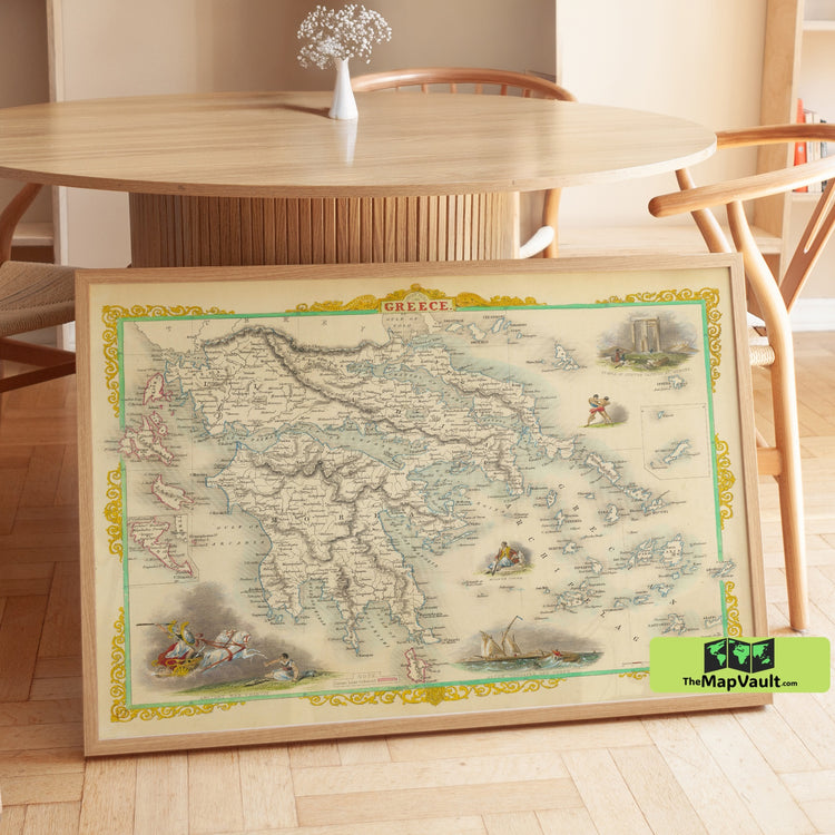 Greece - Vintage Map - An Artistic and Historical Treasure