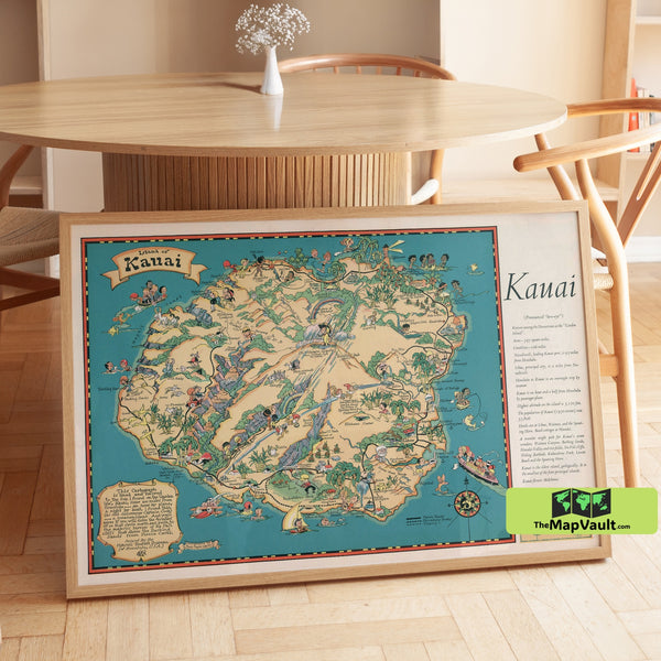 Hawaii Map Print - Hawaii Tourist Bureau - Vintage Mid-20th-Century Travel Poster Illustration