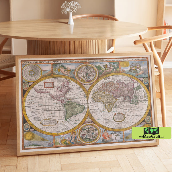 1651 Old World Map Print - Vintage Antique Cartography - Historic Double-Hemisphere Map
