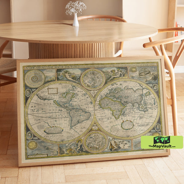 1626 Old World Map Print - Vintage Antique Globe Illustration - Historic Restoration Cartography
