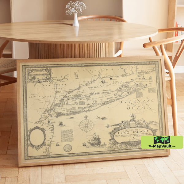 Long Island Historical Map - Vintage Nautical Chart Featuring New York’s Coastal Landmarks and Maritime History