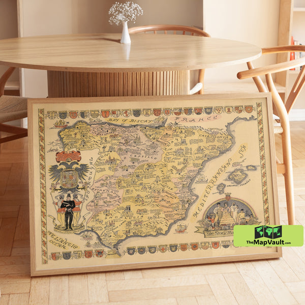 Historical Map of Spain | Vintage Illustrated Spanish Cartography