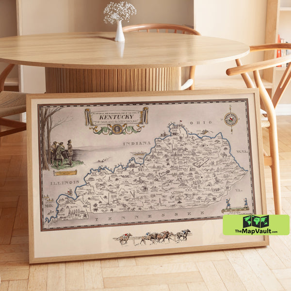 Kentucky Historical and Geographical Map - Vintage Old State Map Featuring Landmarks, Rivers, and Settlements