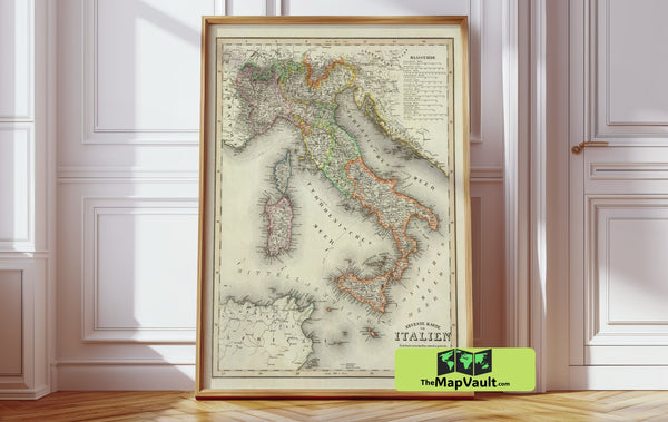 Italy 1844 Historical Map Print – Witness a Patchwork of States and Cultural Abundance