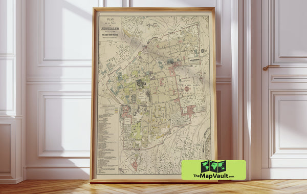 Jerusalem Historic Map Vintage Print – Discover the Timeless Heritage of the Holy City