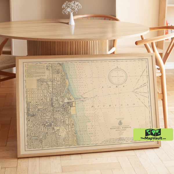 Kenosha Harbor and Lake Michigan Coastline - Vintage Nautical Chart of Wisconsin’s Historic Port (1935)