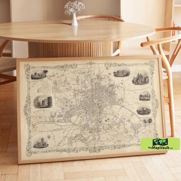 Leeds Vintage City Map – Antique Map of Leeds, England