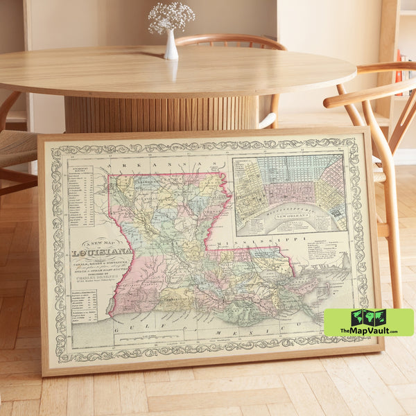 Historic Louisiana Map - Vintage Southern State Print