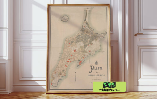 Macau City 1955 Print – A Detailed Vintage Map Capturing Macau’s Historic Urban Fusion