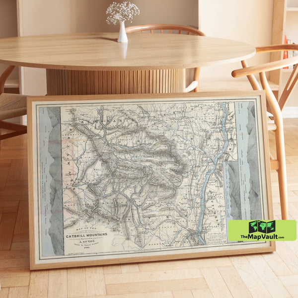 Rare 1879 Map of Catskill Mountains, New York - Vintage Topographic Print