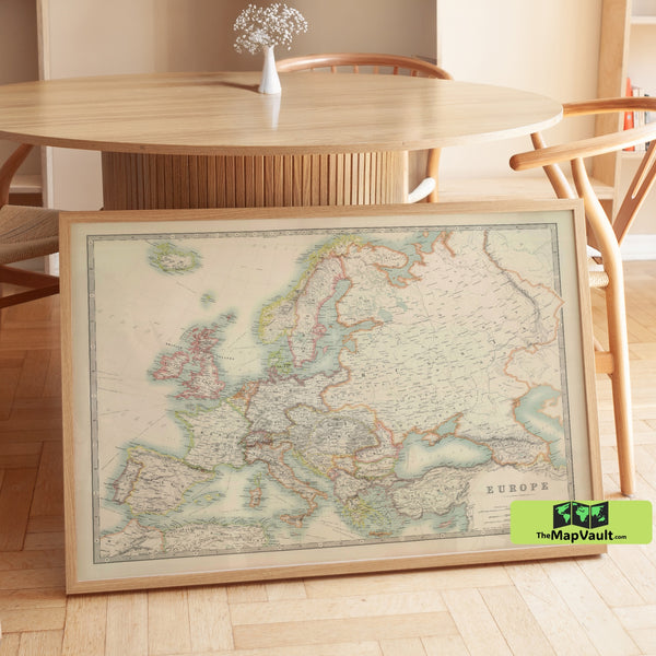 Antique Map of Europe – Pre-WWI Historical Map