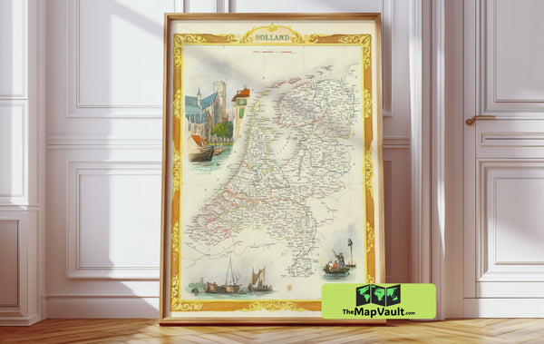 Holland Archival Map Print – Uncover Lowland Ingenuity in Tulips and Trading Ports
