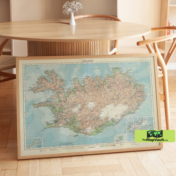 Iceland Topographic Map Print | Vintage Iceland Wall Art | Scandinavian Cartography Poster