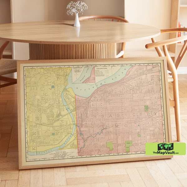 Vintage Kansas City Map – Historic Cartographic Print – Antique City Plan