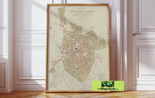 Lund Sweden Vintage Map Print – Explore Old-World Nordic Charm and Scholarly Heritage