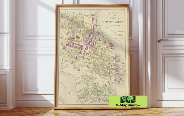 Portsmouth NH Vintage Map Print – Revel in Coastal Heritage and Colonial-Era Charm