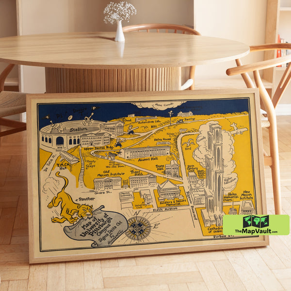 University of Pittsburgh Map Print – 1935 Pitt Campus Illustrated Map – Vintage Pittsburgh Map – Historic College Poster Print