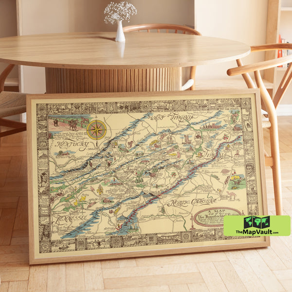 Appalachian Region Map | Vintage Mountain Cartography | Rustic Travel Poster & Wall Decor