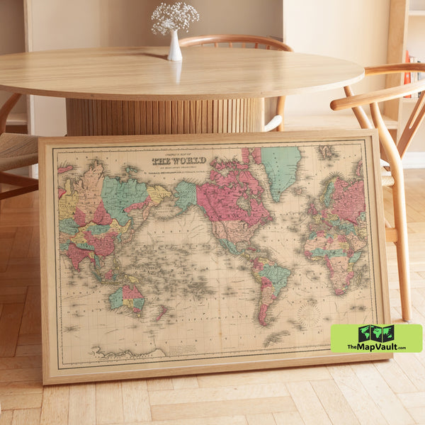 World Map - Vintage Mercator Projection - Large Historical Wall Print