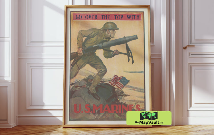 Go Over the Top with U.S. Marines Print - Vintage WWI Recruitment Poster