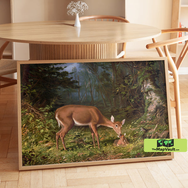 Maternal Love Deer Print - A.F. Tait & William Herring - 1870 Vintage Wildlife Illustration