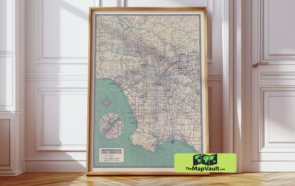 1939 Los Angeles Map Print – Metropolitan City Artwork for Hollywood History Lovers and Dreamers