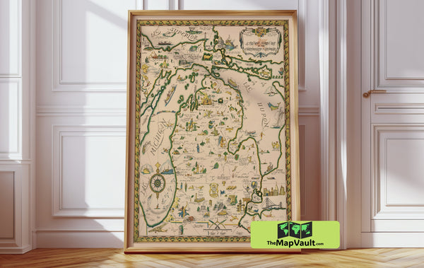 Michigan 1950 Print – A Timeless Map for Home Decor and Local Heritage Aficionados