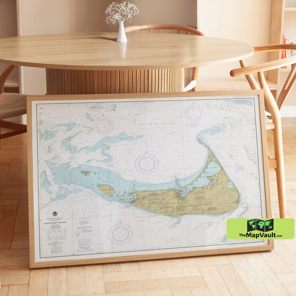 Nantucket Island Nautical Chart - Historic Maritime Navigation Map of Massachusetts Coastline (1984)