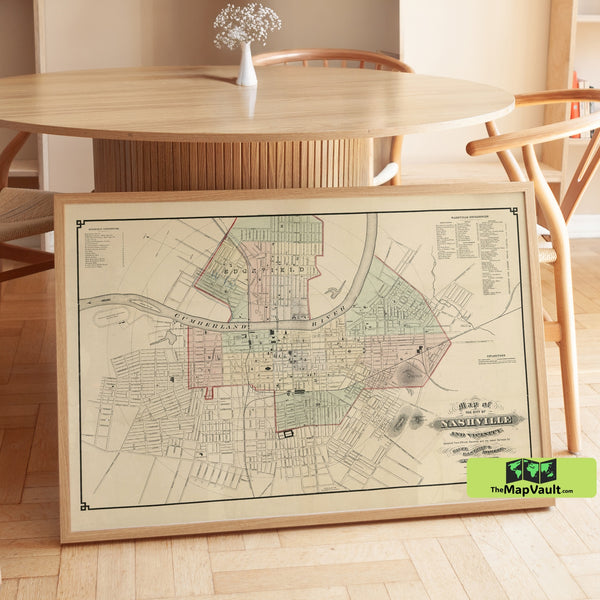 Nashville Map - Historic City Map Print - Vintage Nashville and Vicinity Illustration
