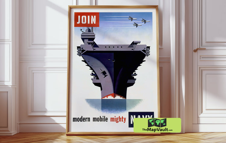 U.S. Navy Aircraft Carrier Print - Modern Mobile Mighty Navy - Vintage Military Poster