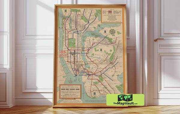 New York City Subway 1950s Map Print – Explore Historic Transit Lines and Borough Connections