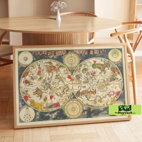 Celestial Map 1750 Poster – Astronomic Vintage Chart for Star-Gazing Enthusiasts