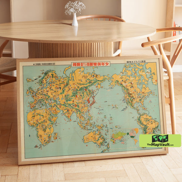Japanese World Map Poster – Rare East Asian Cartography Print for Cultural Insight