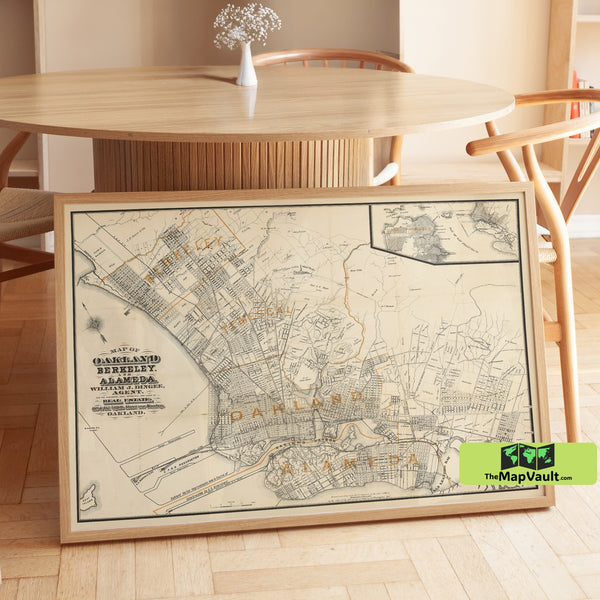 Oakland California 1884 Map Poster – Early Bay Area Layout for Urban Development Fans