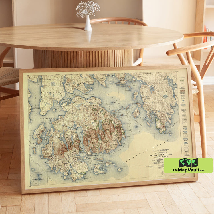 Acadia National Park (1931) Poster - Topographic Coastal Print for Maine Wilderness Fans