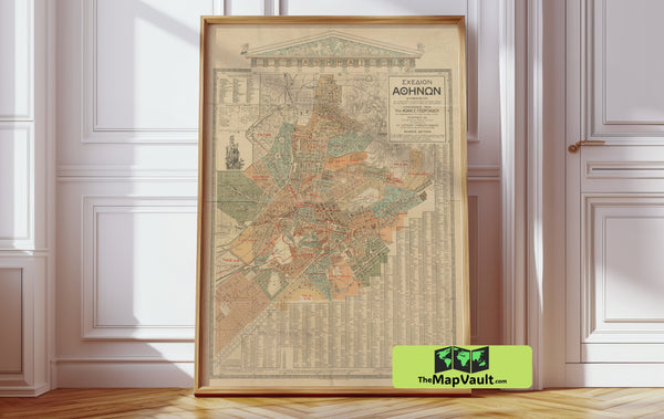 Athens, Greece 1923 - Elaborate Vintage Urban Map Print - Grecian Historical Cartography