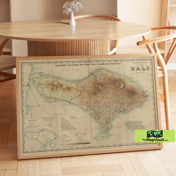 Bali 1935 Old Map Poster – Indonesian Island Print for Exotic Cultural Exploration